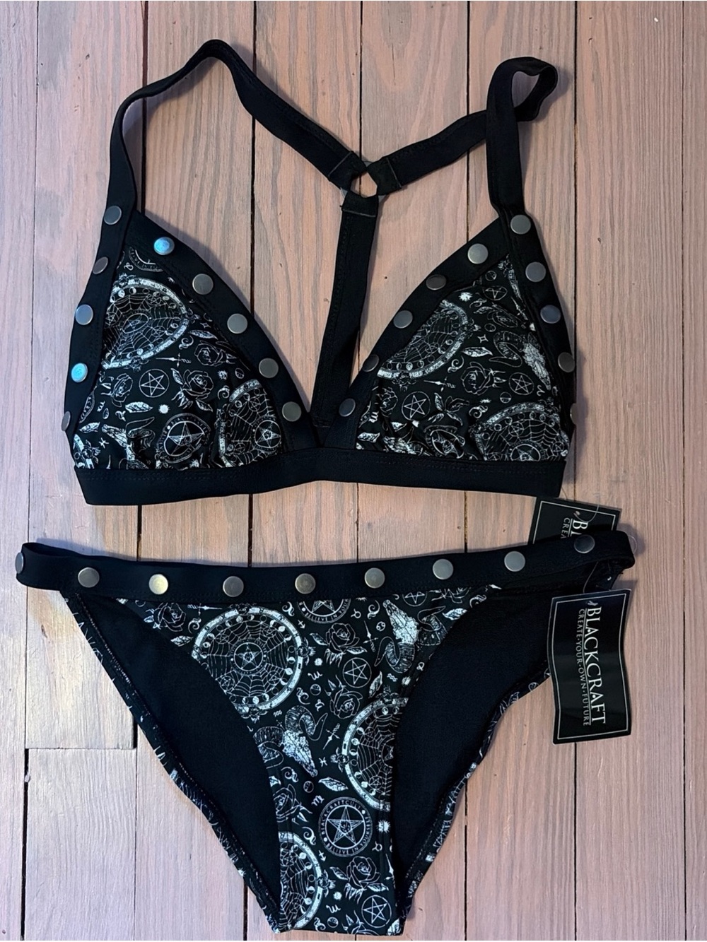 Blackcraft Cult Black Dream State Studded Triangle Bikini Set small BCC